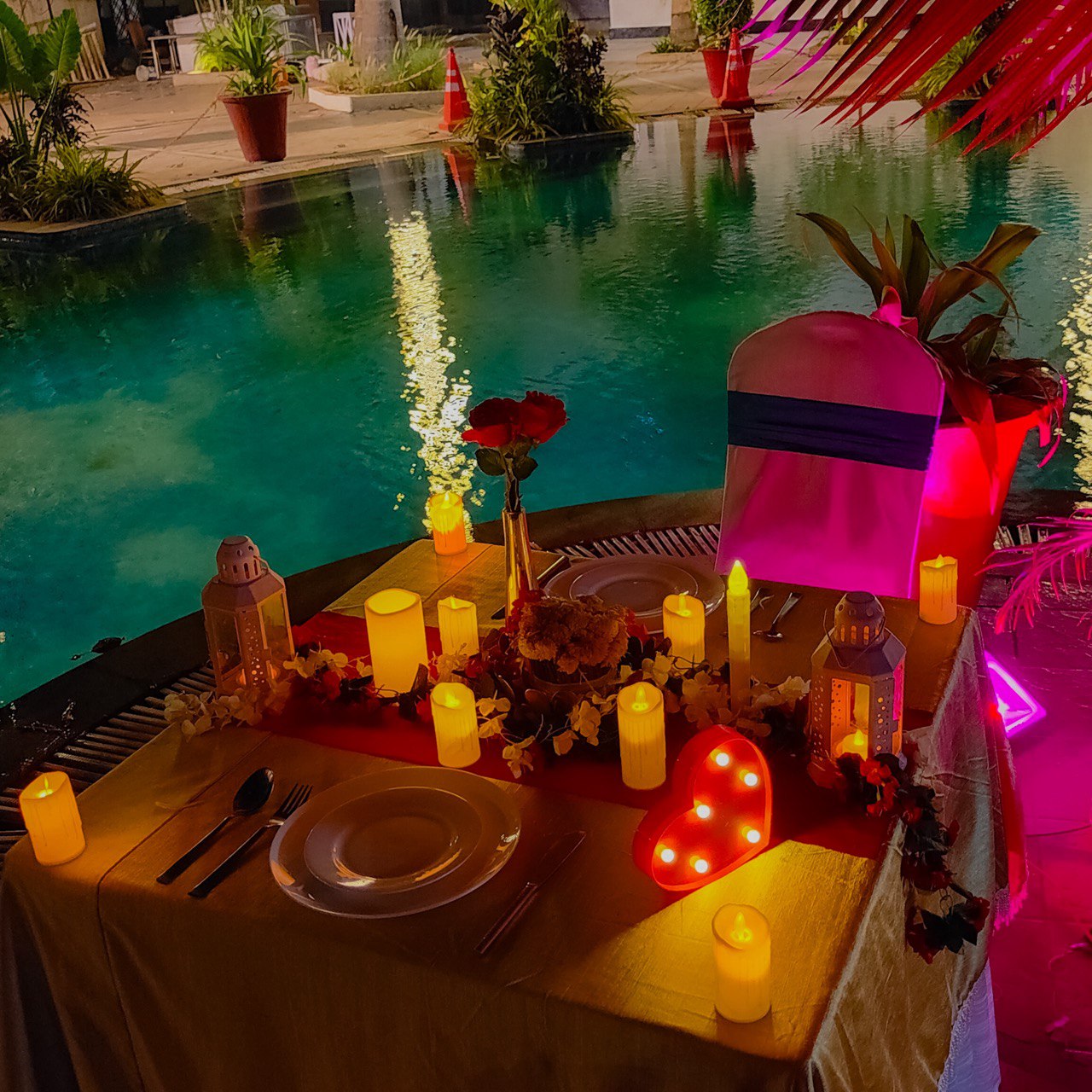 Poolside Romantic Candle Light Dinner, The Manohar Hyderabad