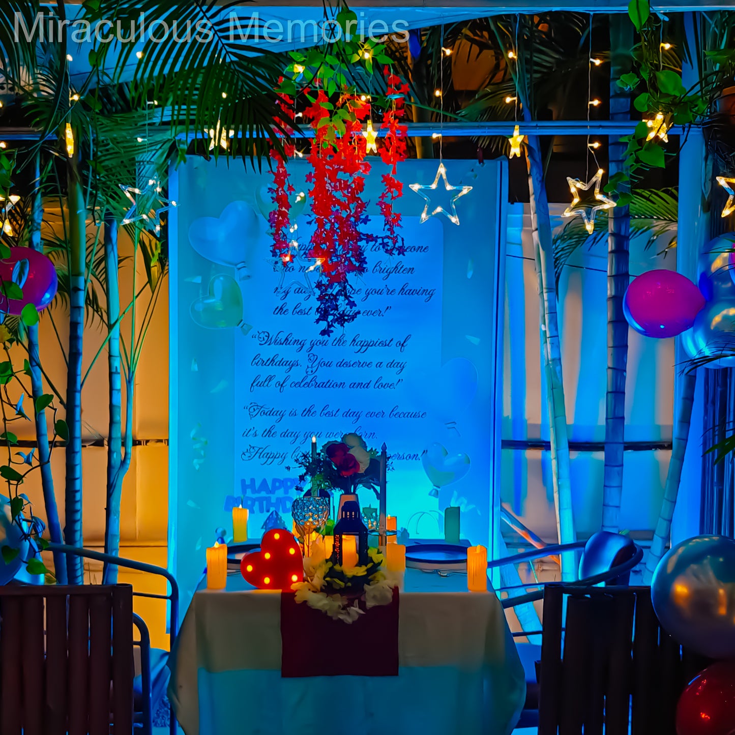 "Premium candle light dinner setup at Bel Posto Cafe, Jubilee Hills, Hyderabad, with romantic decor and exotic candles.
