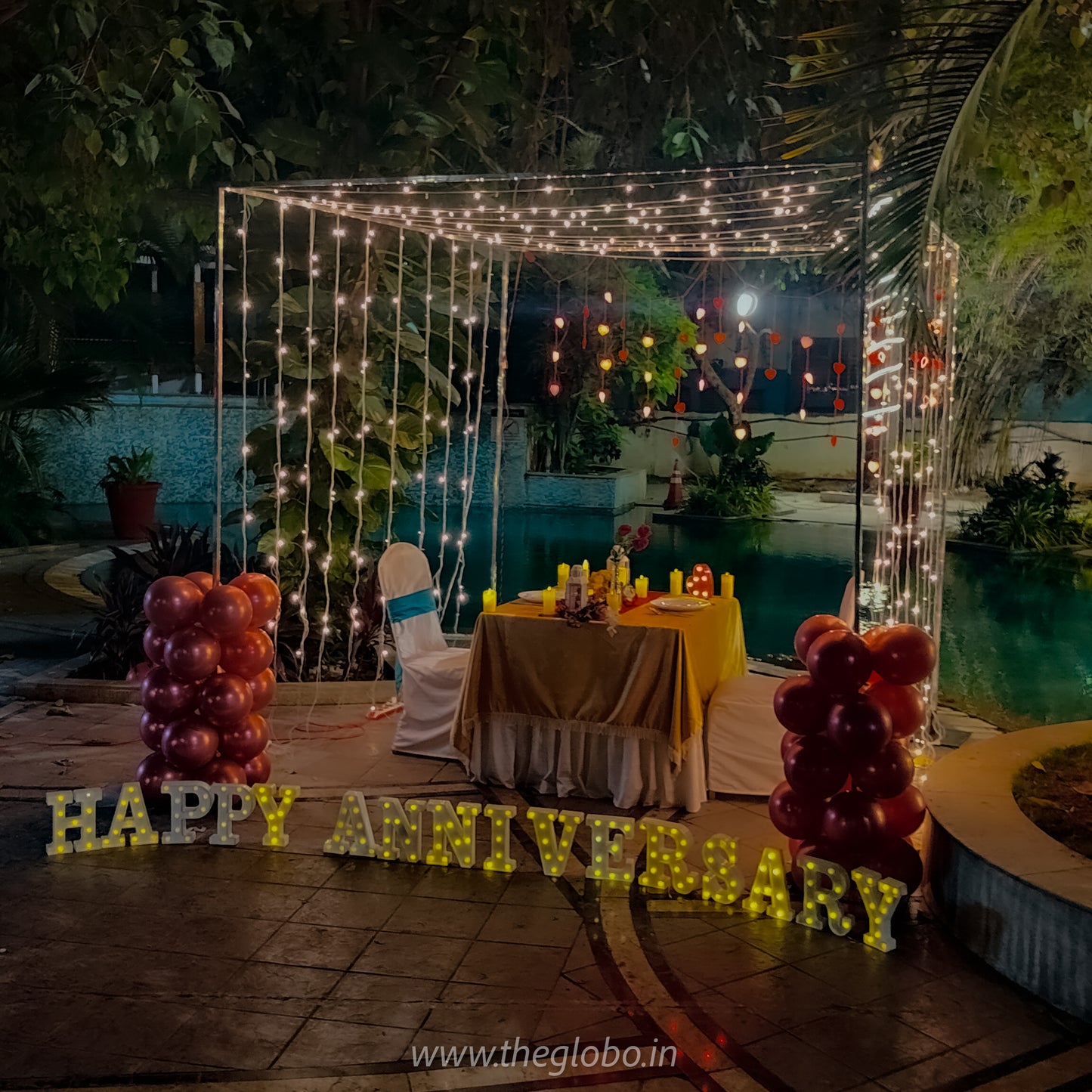Candle light dinner in Hyderabad with poolside ambiance, ideal for special occasions like birthdays and anniversaries