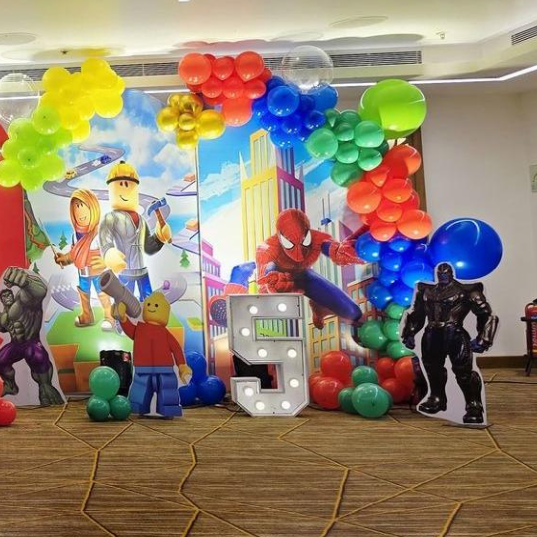 Ultimate Superhero Avengers Birthday Decoration with Balloon Arch & Marvel Characters in Hyderabad