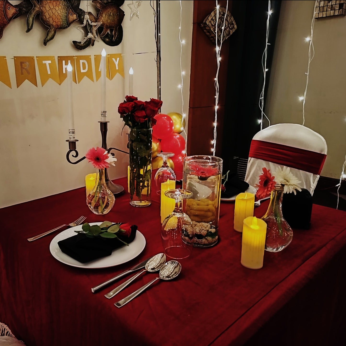 Special occasion private cabana dinner in Hyderabad with a personal butler, real roses, and a romantic ambiance.