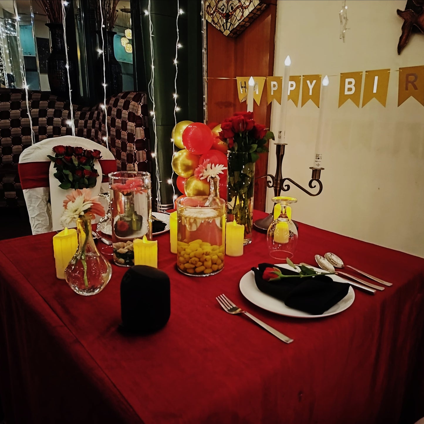 Candle light dinner in Hyderabad at The Manohar, Begumpet, with a luxurious and intimate hall cabana setup.