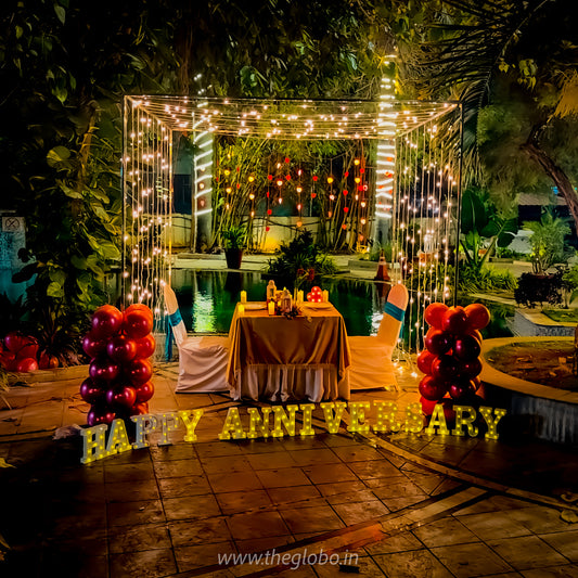 Romantic poolside cabana candle light dinner in Hyderabad at The Manohar 4 Star Hotel, perfect for birthdays and anniversaries.