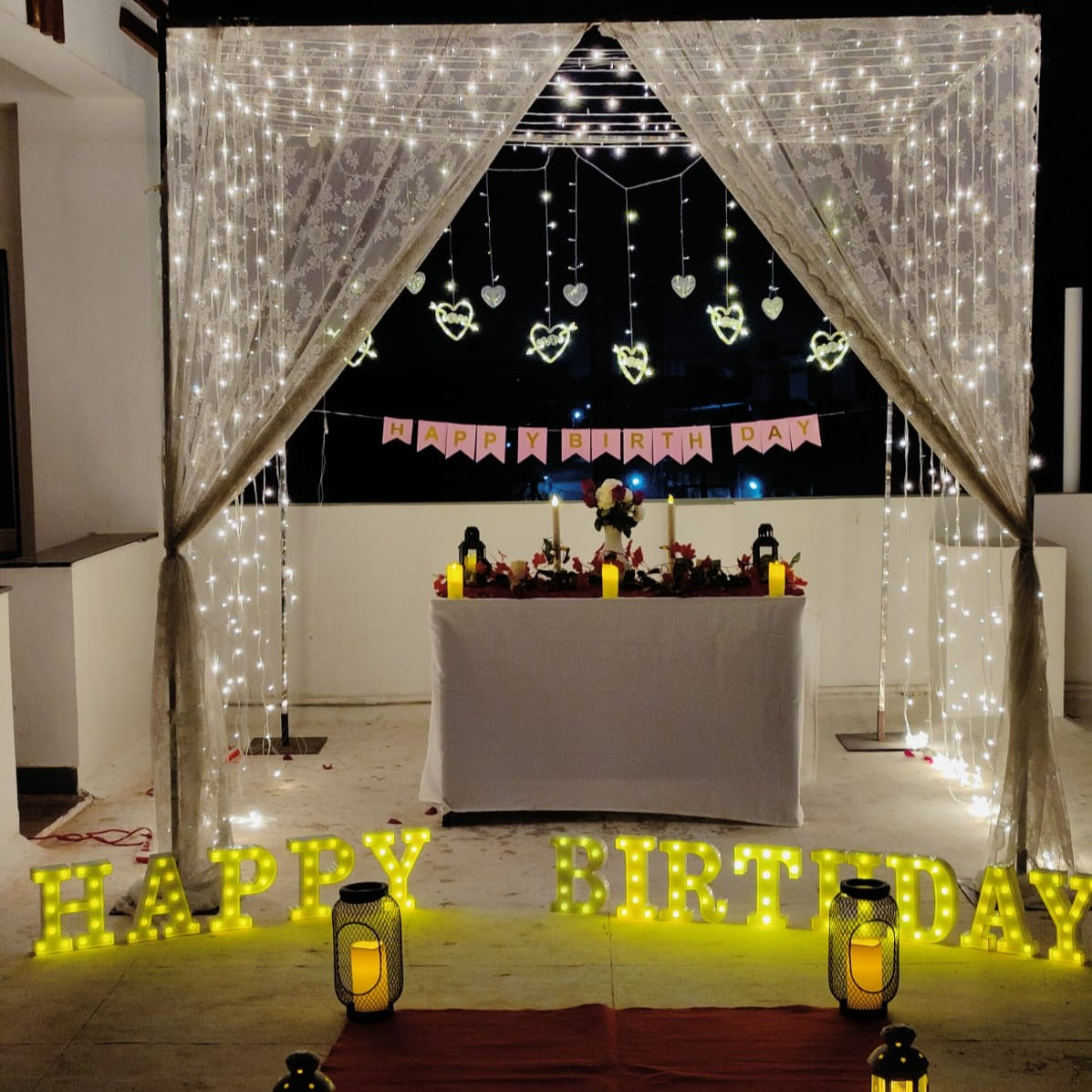 Terrace Decoration for Cake Cutting at Home In Hyderabad